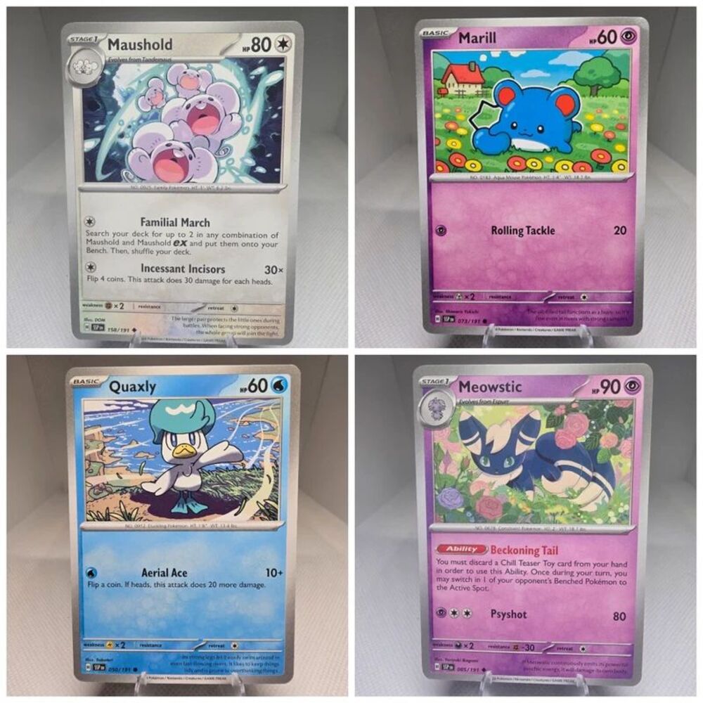 Quaxly Marill Meowstic Maushold (4) card set pokemon surging sparks